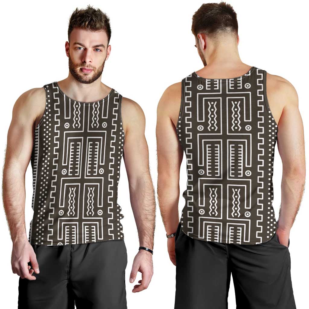 Mali Mud Cloth Men Tank Top Bogolanfini Pattern - Wonder Print Shop