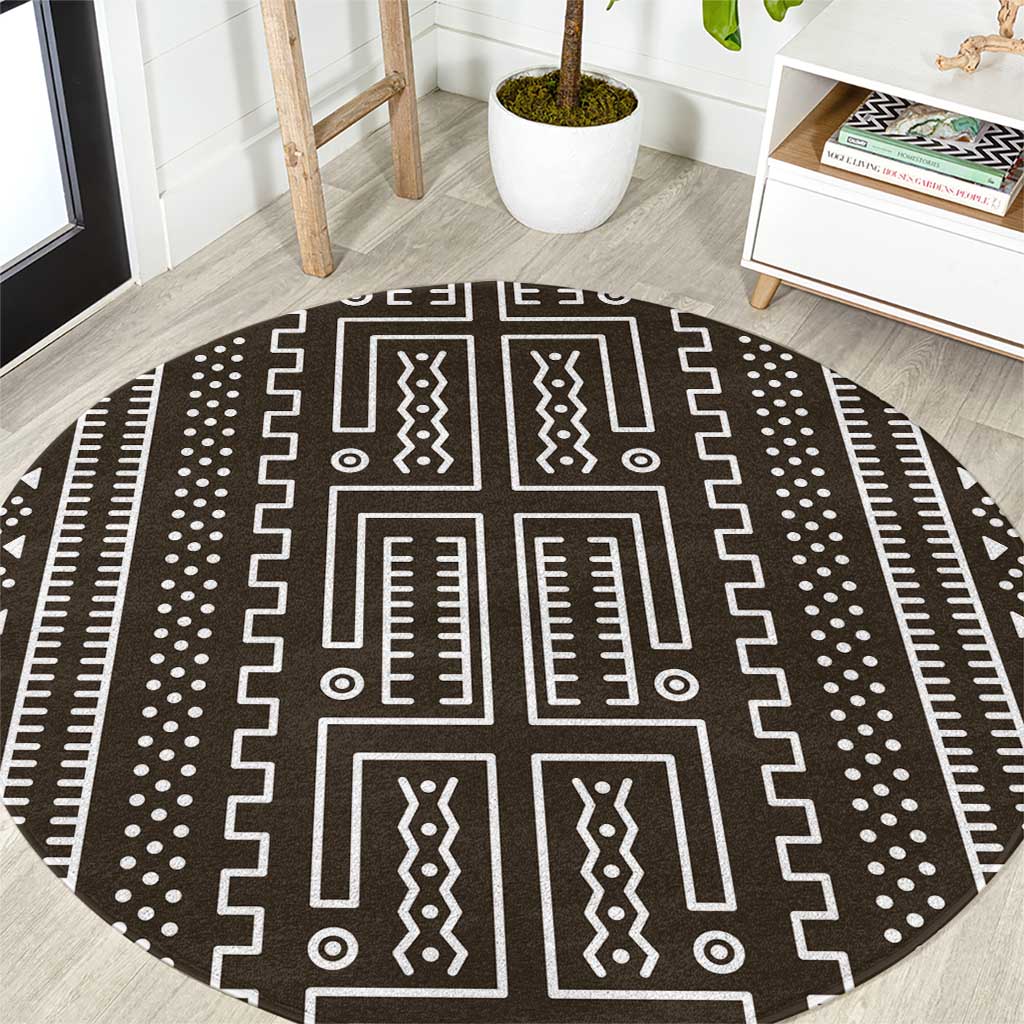 Mali Mud Cloth Round Carpet Bogolanfini Pattern - Wonder Print Shop