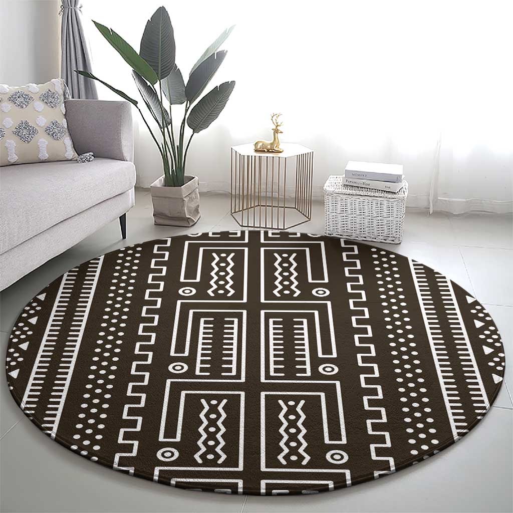 Mali Mud Cloth Round Carpet Bogolanfini Pattern - Wonder Print Shop