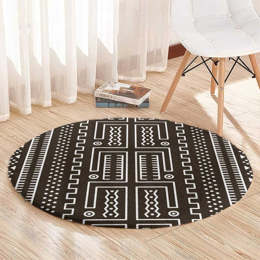Mali Mud Cloth Round Carpet Bogolanfini Pattern - Wonder Print Shop