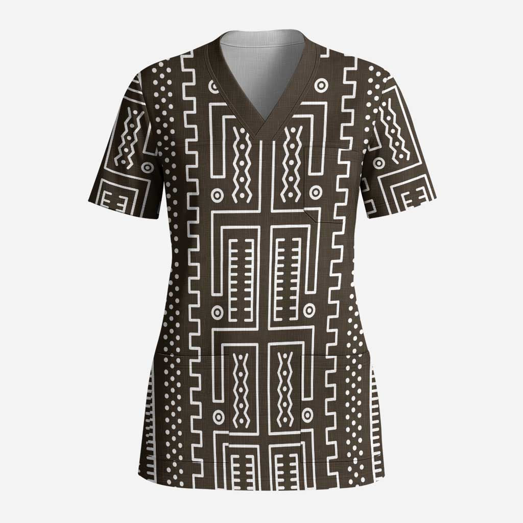 Mali Mud Cloth Scrub Top Bogolanfini Pattern - Wonder Print Shop
