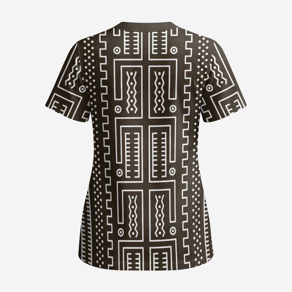 Mali Mud Cloth Scrub Top Bogolanfini Pattern - Wonder Print Shop