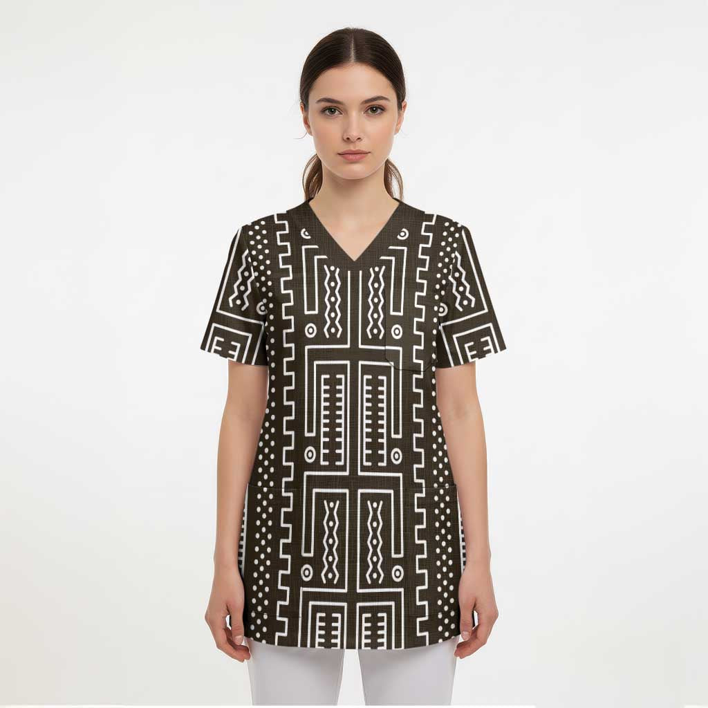 Mali Mud Cloth Scrub Top Bogolanfini Pattern - Wonder Print Shop