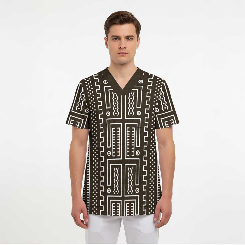 Mali Mud Cloth Scrub Top Bogolanfini Pattern - Wonder Print Shop