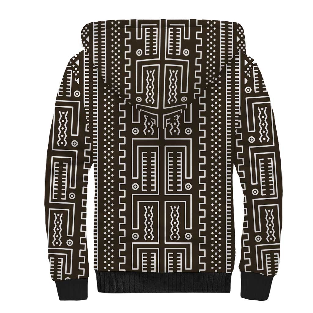 Mali Mud Cloth Sherpa Hoodie Bogolanfini Pattern - Wonder Print Shop