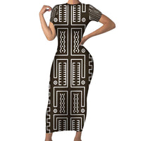 Mali Mud Cloth Short Sleeve Bodycon Dress Bogolanfini Pattern - Wonder Print Shop