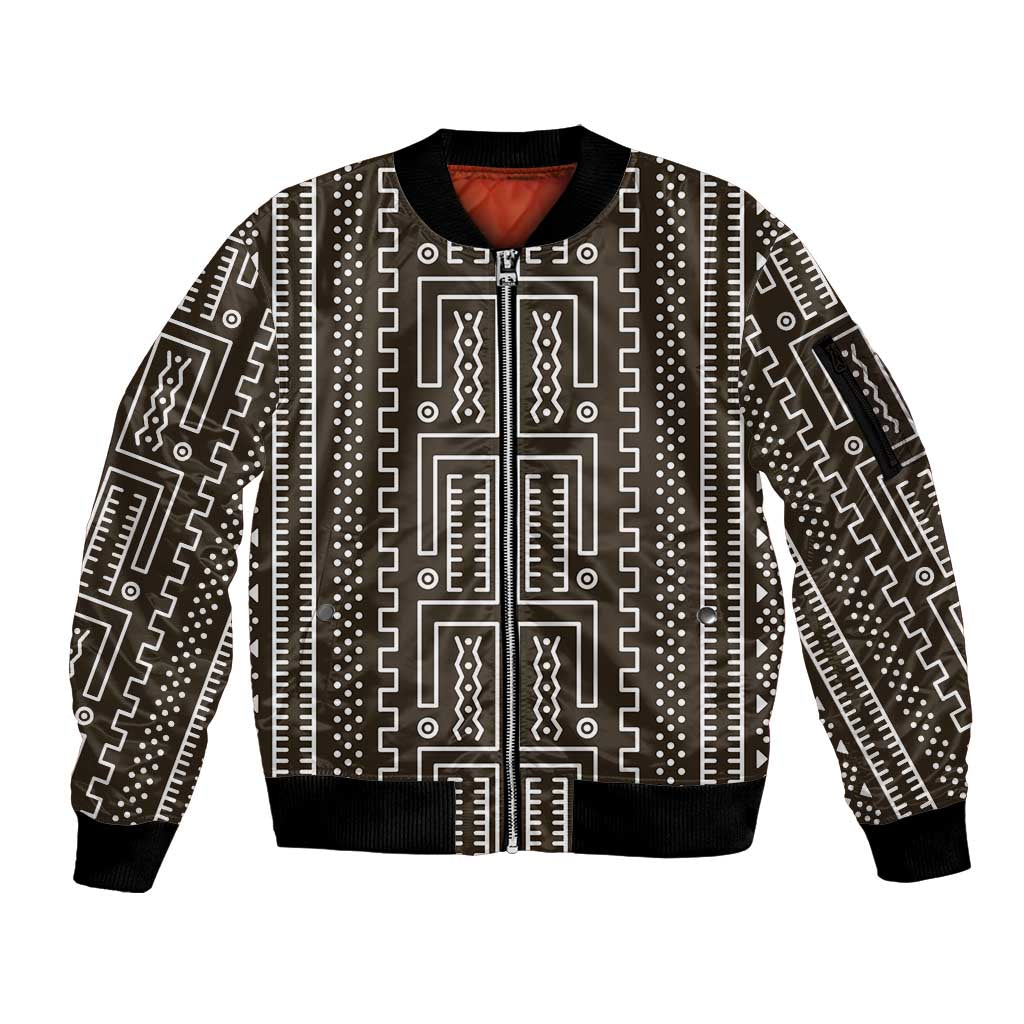 Mali Mud Cloth Sleeve Zip Bomber Jacket Bogolanfini Pattern - Wonder Print Shop