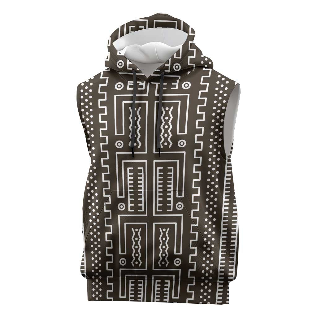 Mali Mud Cloth Sleeveless Hoodie Bogolanfini Pattern - Wonder Print Shop
