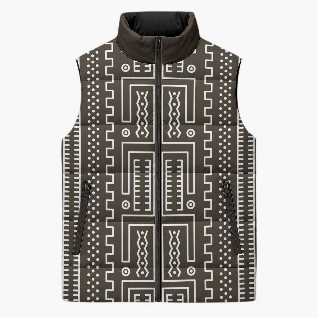 Mali Mud Cloth Sleeveless Puffer Jacket Bogolanfini Pattern - Wonder Print Shop