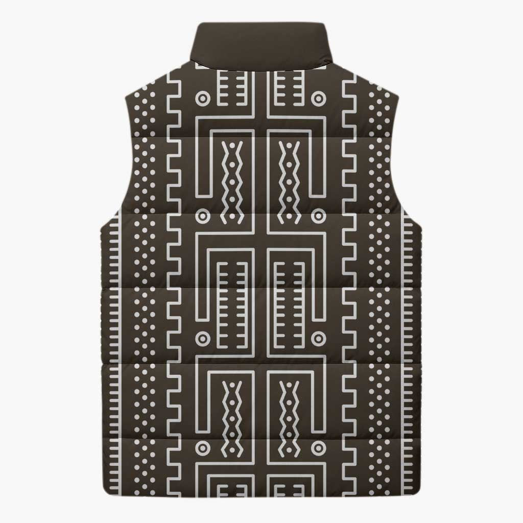 Mali Mud Cloth Sleeveless Puffer Jacket Bogolanfini Pattern - Wonder Print Shop