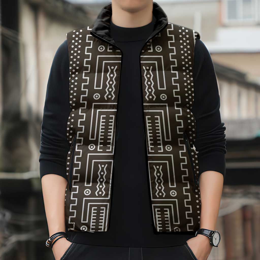 Mali Mud Cloth Sleeveless Puffer Jacket Bogolanfini Pattern - Wonder Print Shop