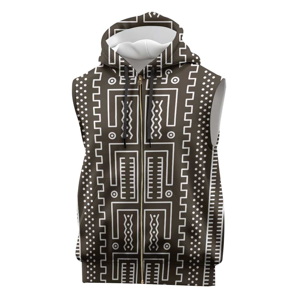 Mali Mud Cloth Sleeveless Zip Hoodie Bogolanfini Pattern - Wonder Print Shop
