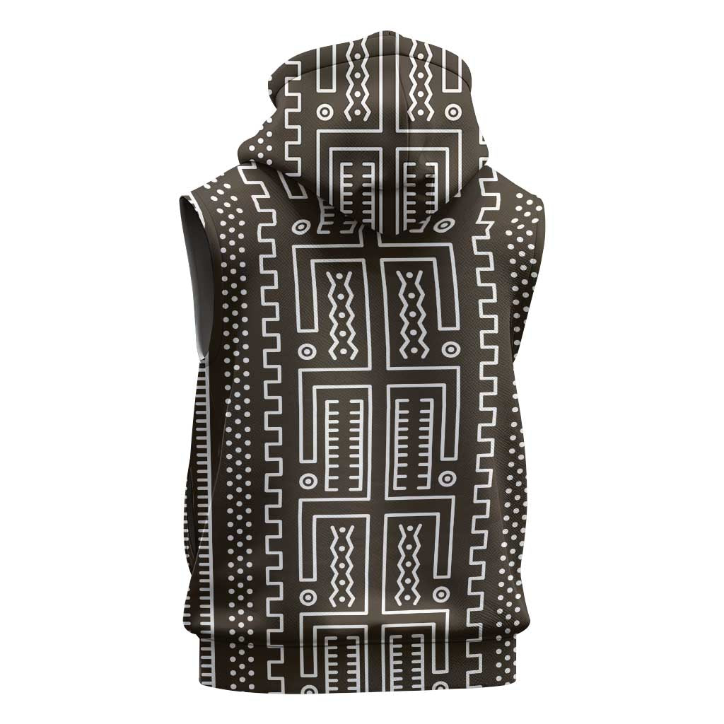 Mali Mud Cloth Sleeveless Zip Hoodie Bogolanfini Pattern - Wonder Print Shop