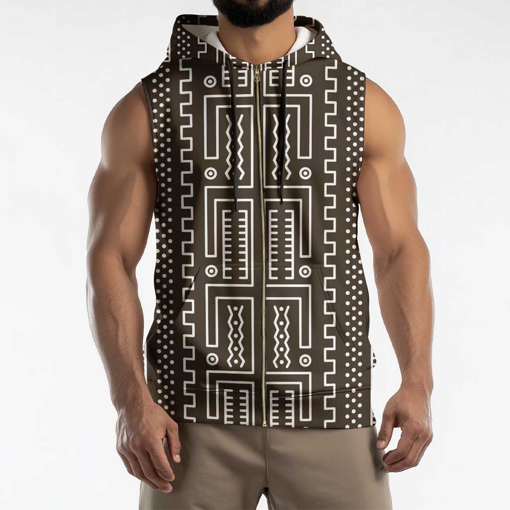 Mali Mud Cloth Sleeveless Zip Hoodie Bogolanfini Pattern - Wonder Print Shop
