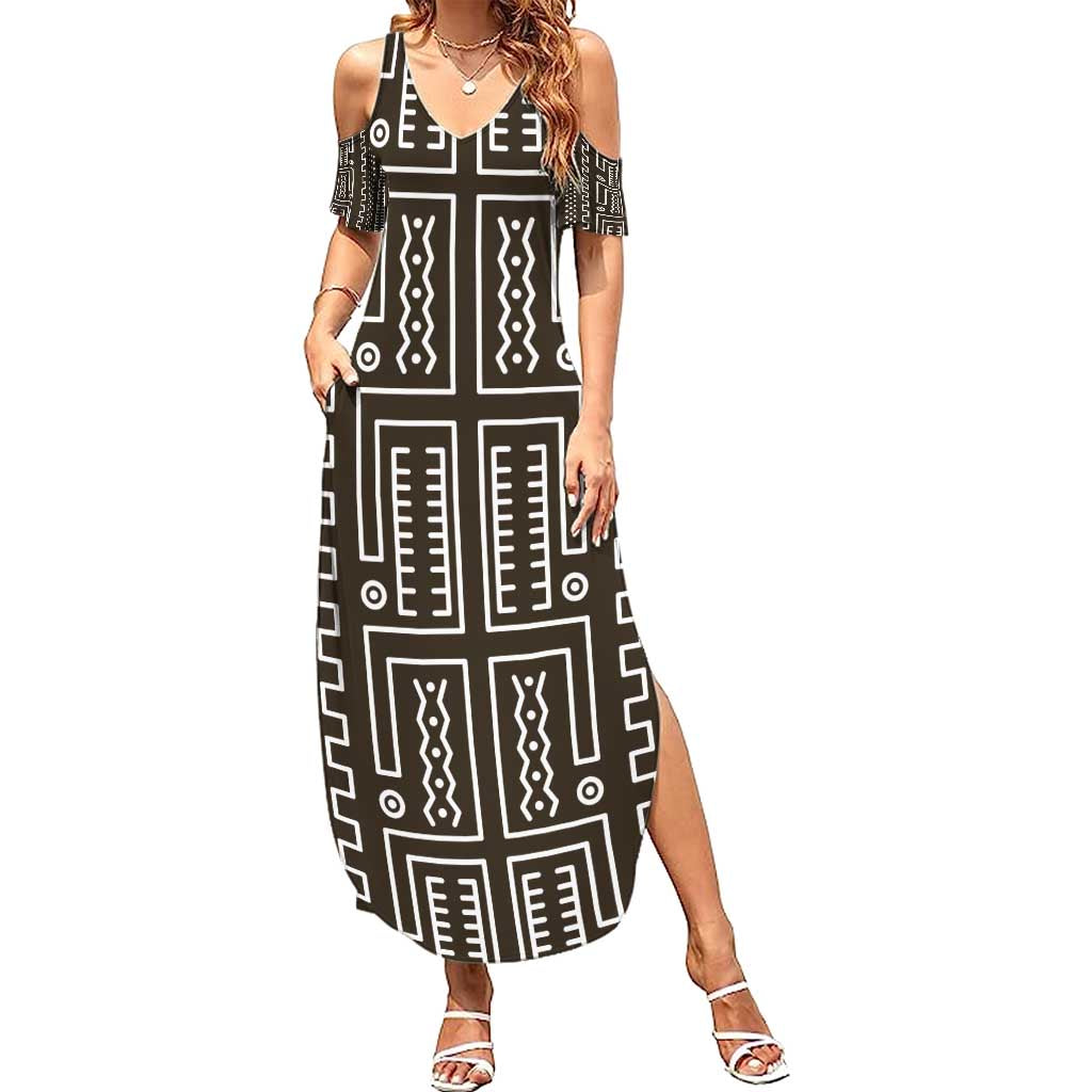 Mali Mud Cloth Summer Maxi Dress Bogolanfini Pattern - Wonder Print Shop