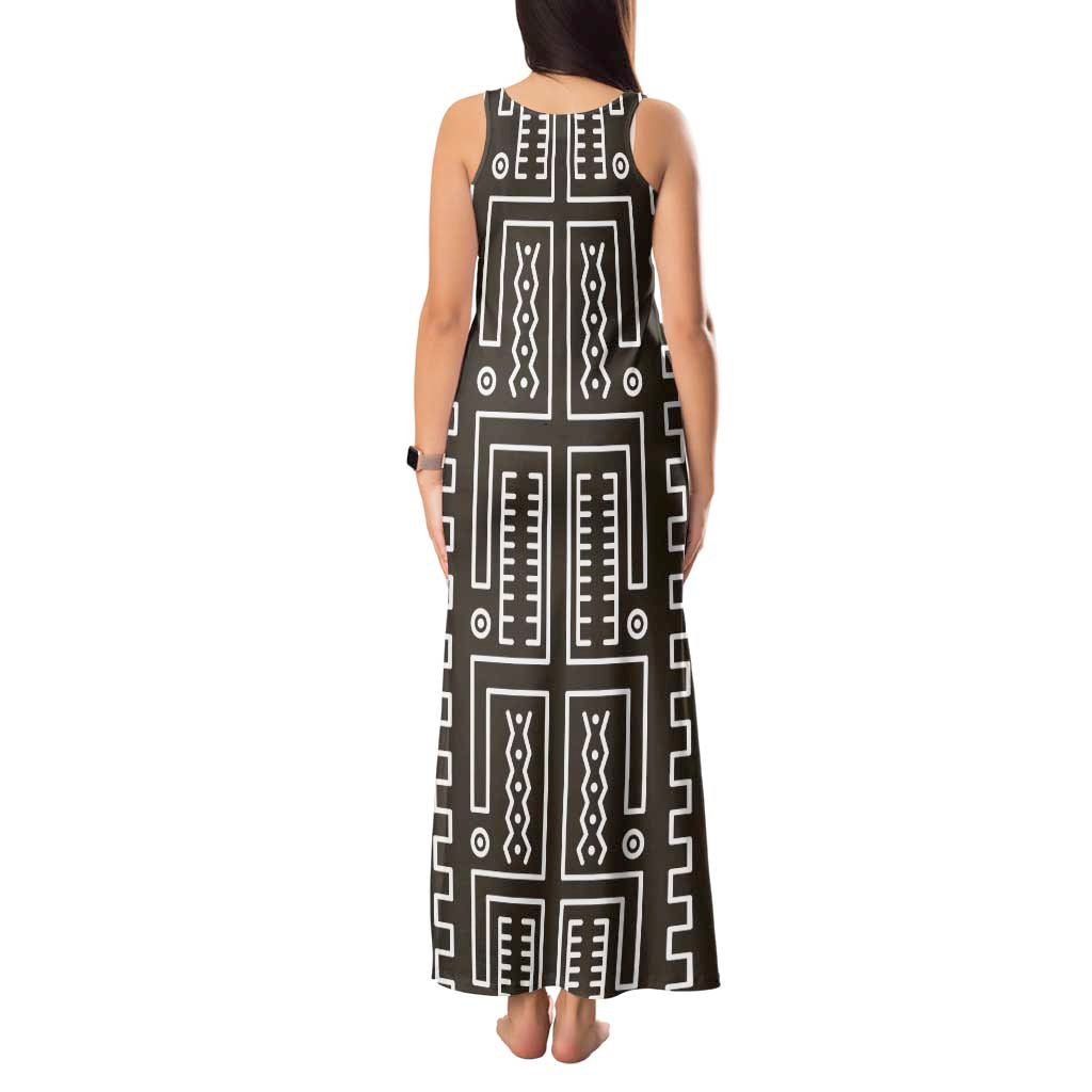 Mali Mud Cloth Tank Maxi Dress Bogolanfini Pattern - Wonder Print Shop