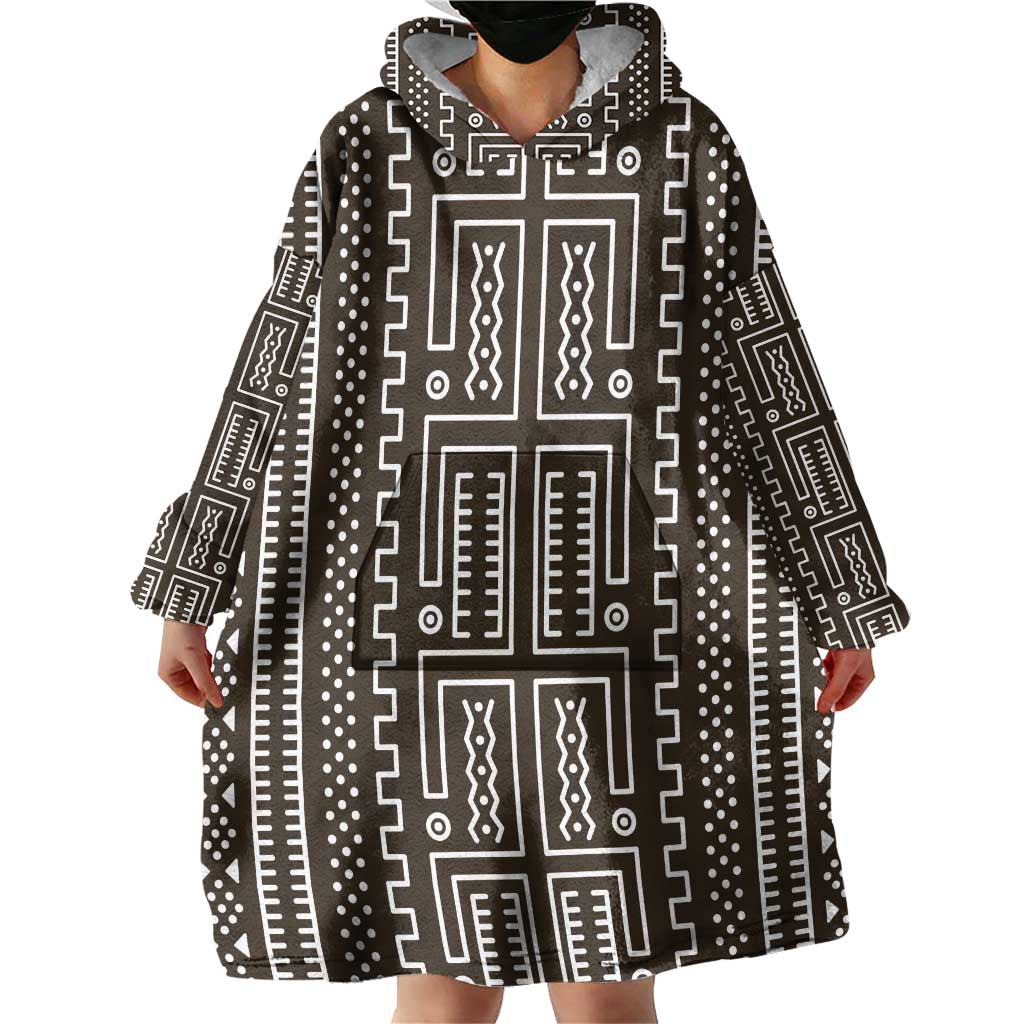 Mali Mud Cloth Wearable Blanket Hoodie Bogolanfini Pattern - Wonder Print Shop