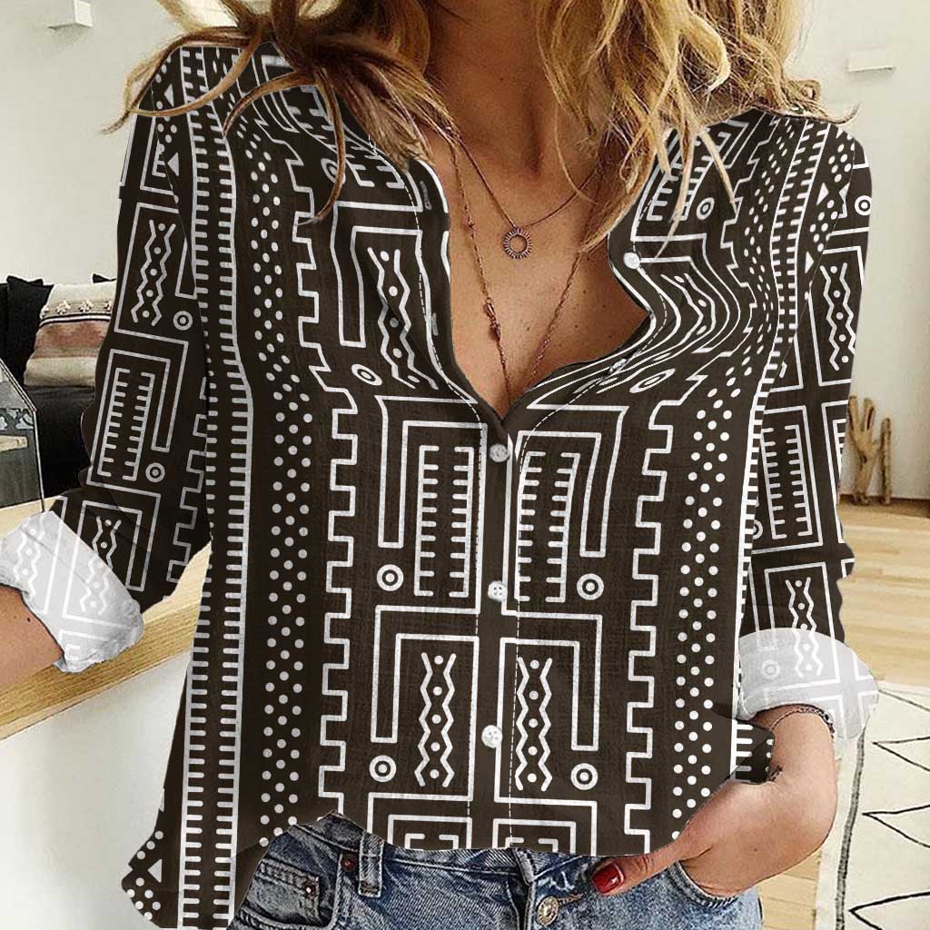 Mali Mud Cloth Women Casual Shirt Bogolanfini Pattern - Wonder Print Shop