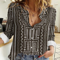 Mali Mud Cloth Women Casual Shirt Bogolanfini Pattern - Wonder Print Shop