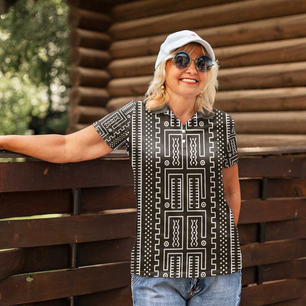 Mali Mud Cloth Women Polo Shirt Bogolanfini Pattern - Wonder Print Shop