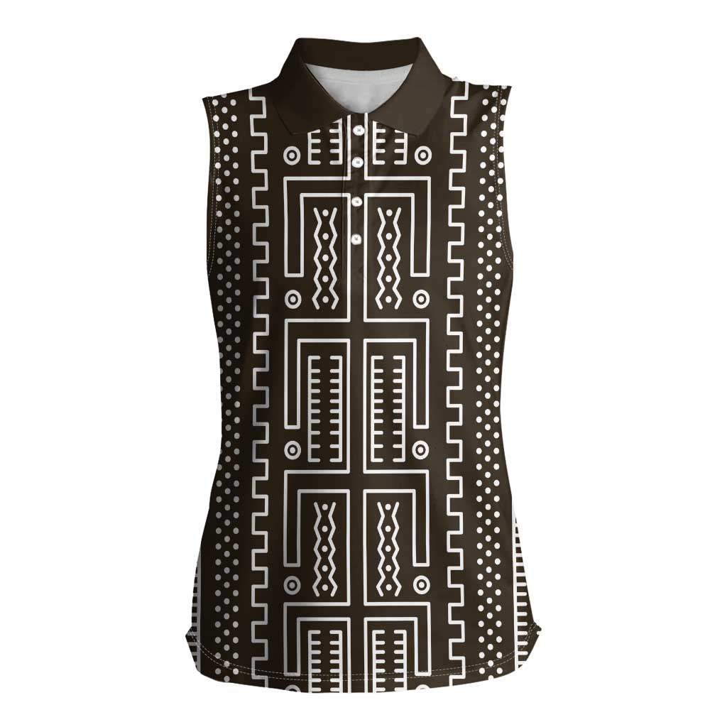 Mali Mud Cloth Women Sleeveless Polo Shirt Bogolanfini Pattern - Wonder Print Shop