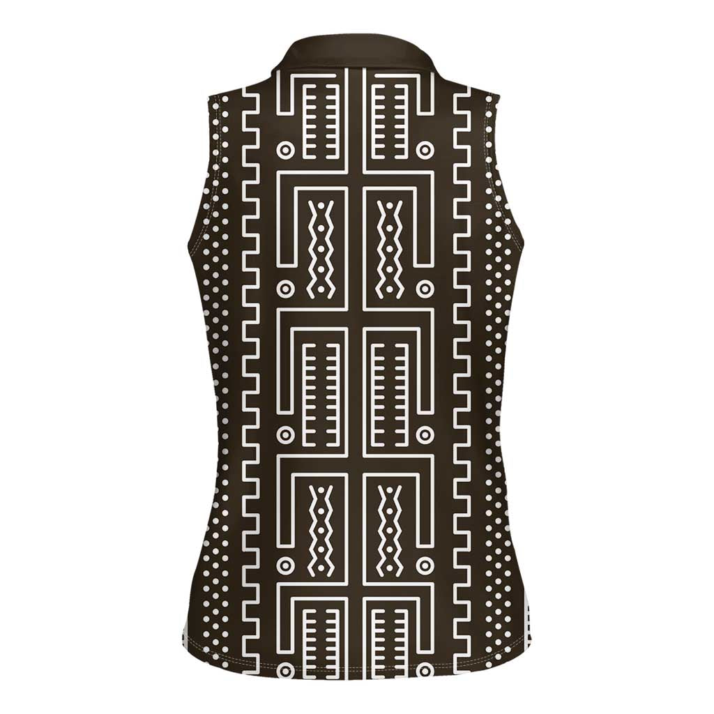 Mali Mud Cloth Women Sleeveless Polo Shirt Bogolanfini Pattern - Wonder Print Shop