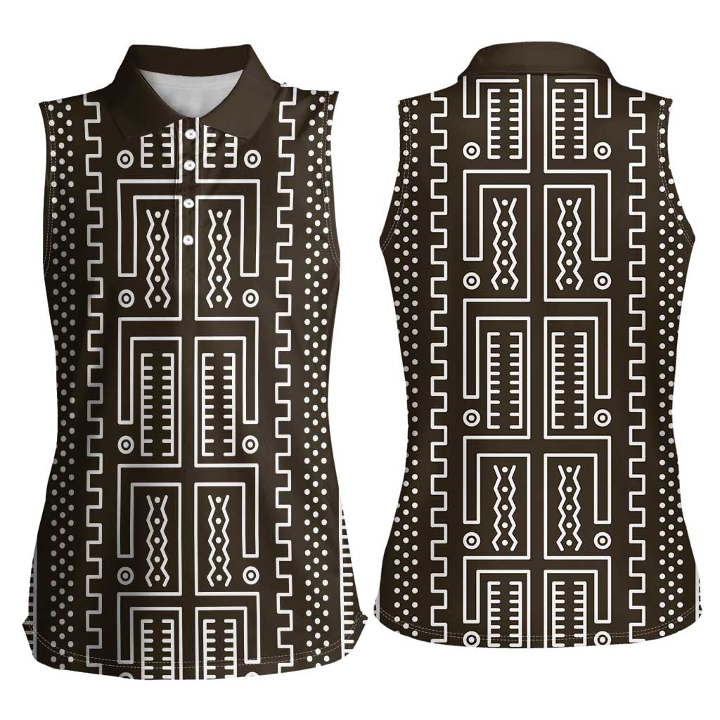 Mali Mud Cloth Women Sleeveless Polo Shirt Bogolanfini Pattern - Wonder Print Shop