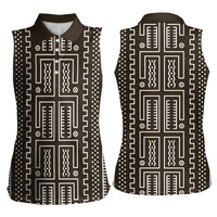 Mali Mud Cloth Women Sleeveless Polo Shirt Bogolanfini Pattern - Wonder Print Shop