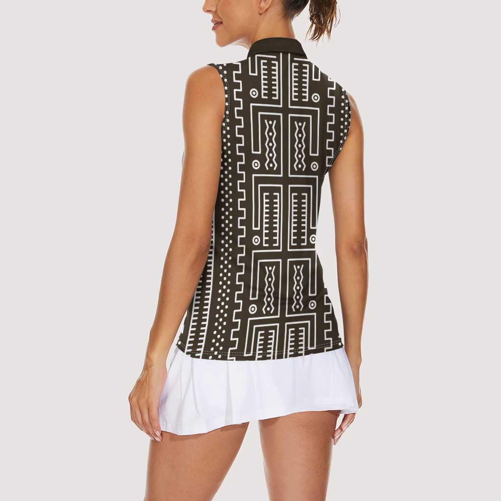 Mali Mud Cloth Women Sleeveless Polo Shirt Bogolanfini Pattern - Wonder Print Shop