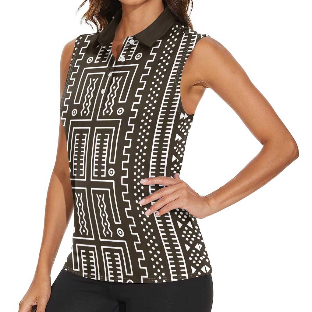 Mali Mud Cloth Women Sleeveless Polo Shirt Bogolanfini Pattern - Wonder Print Shop