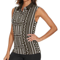 Mali Mud Cloth Women Sleeveless Polo Shirt Bogolanfini Pattern - Wonder Print Shop