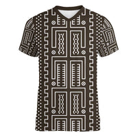 Mali Mud Cloth Women V-Neck T-Shirt Bogolanfini Pattern - Wonder Print Shop