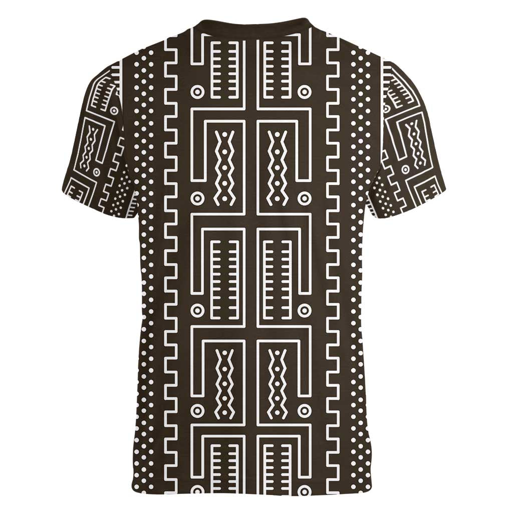 Mali Mud Cloth Women V-Neck T-Shirt Bogolanfini Pattern - Wonder Print Shop
