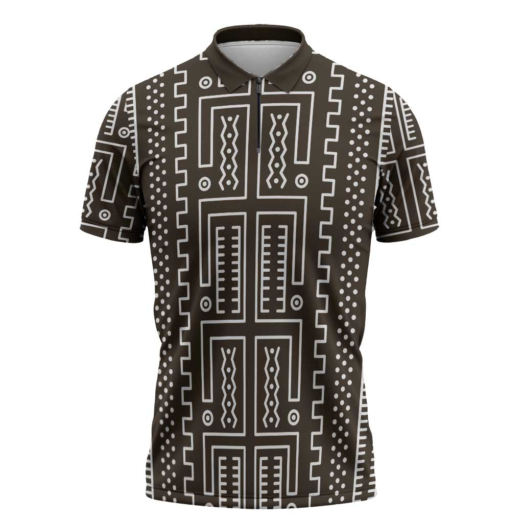 Mali Mud Cloth Zipper Polo Shirt Bogolanfini Pattern - Wonder Print Shop