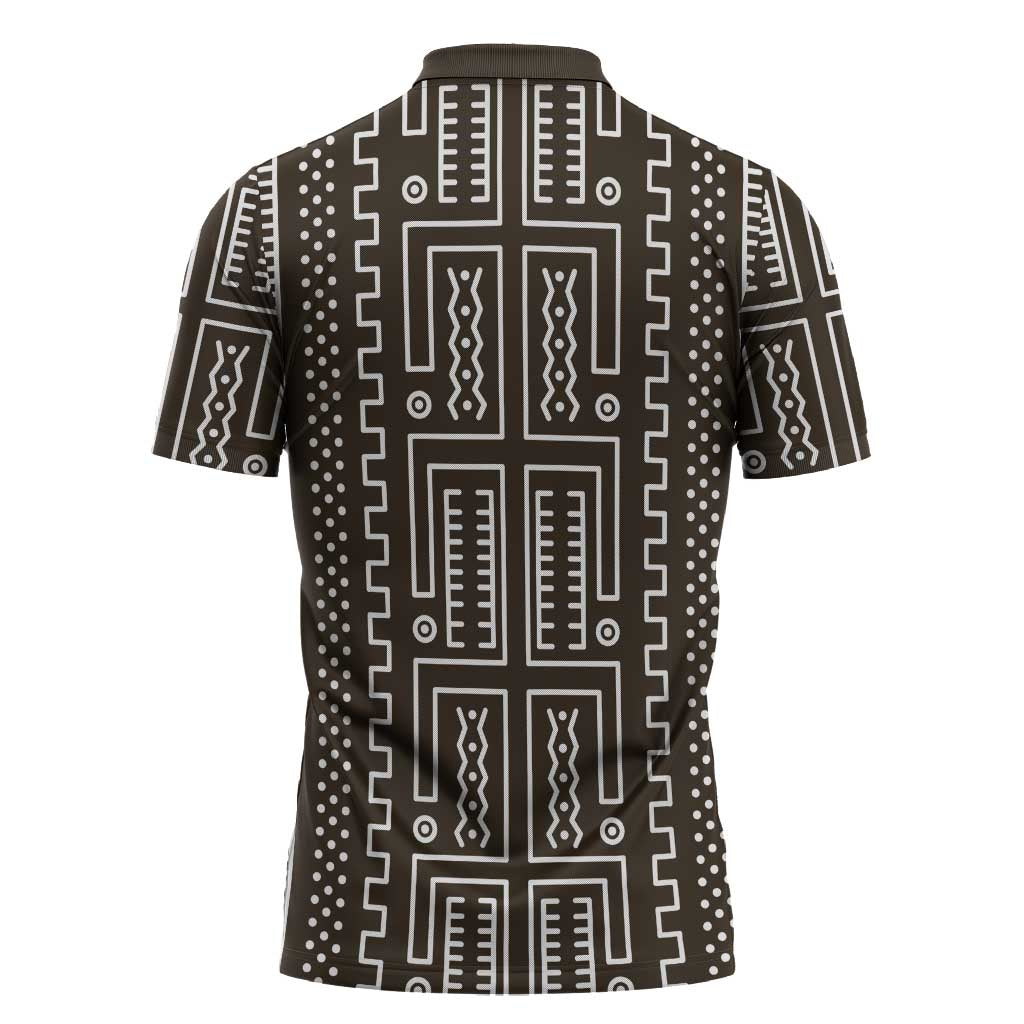 Mali Mud Cloth Zipper Polo Shirt Bogolanfini Pattern - Wonder Print Shop
