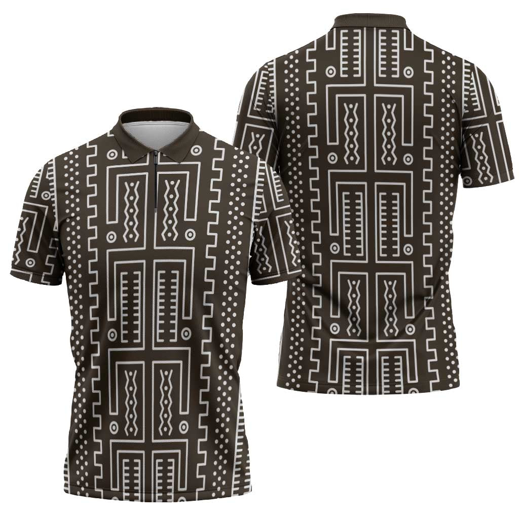 Mali Mud Cloth Zipper Polo Shirt Bogolanfini Pattern - Wonder Print Shop