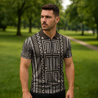 Mali Mud Cloth Zipper Polo Shirt Bogolanfini Pattern - Wonder Print Shop