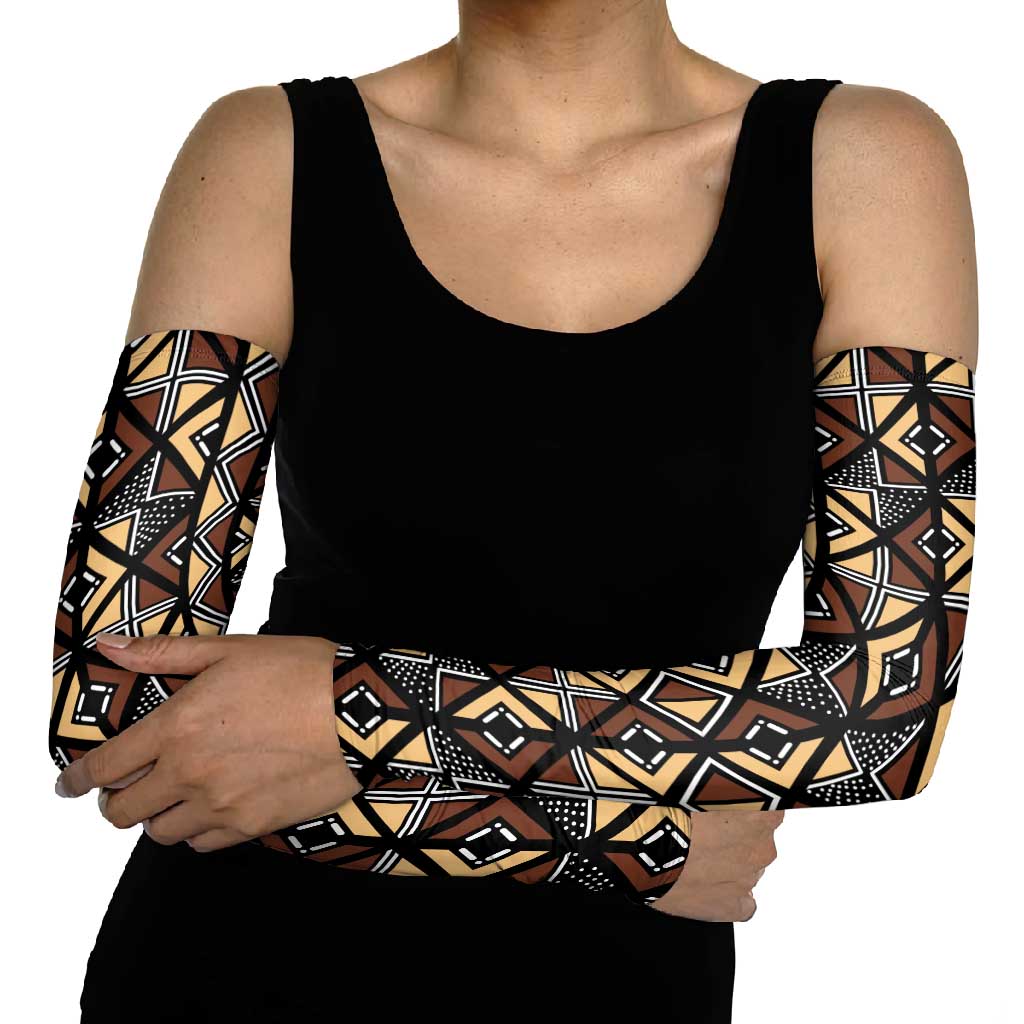 Mali Mud Cloth Legacy Pattern Arm Sleeves Ethnic Geometry Style - Wonder Print Shop