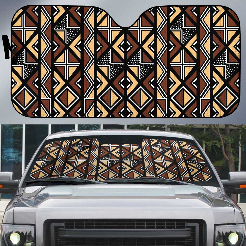 Mali Mud Cloth Legacy Pattern Auto Sun Shade Ethnic Geometry Style - Wonder Print Shop