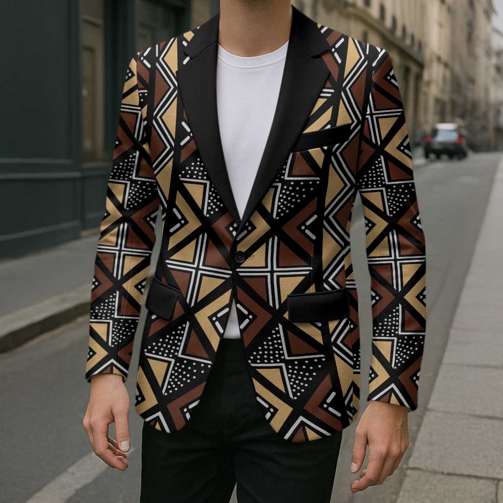 Mali Mud Cloth Legacy Pattern Blazer Ethnic Geometry Style - Wonder Print Shop