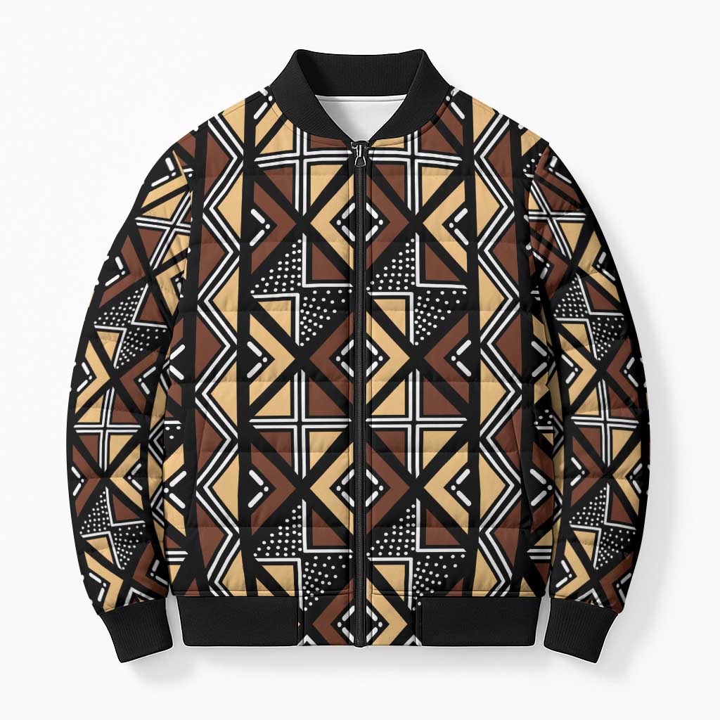 Mali Mud Cloth Legacy Pattern Bomber Puffer Jacket Ethnic Geometry Style - Wonder Print Shop