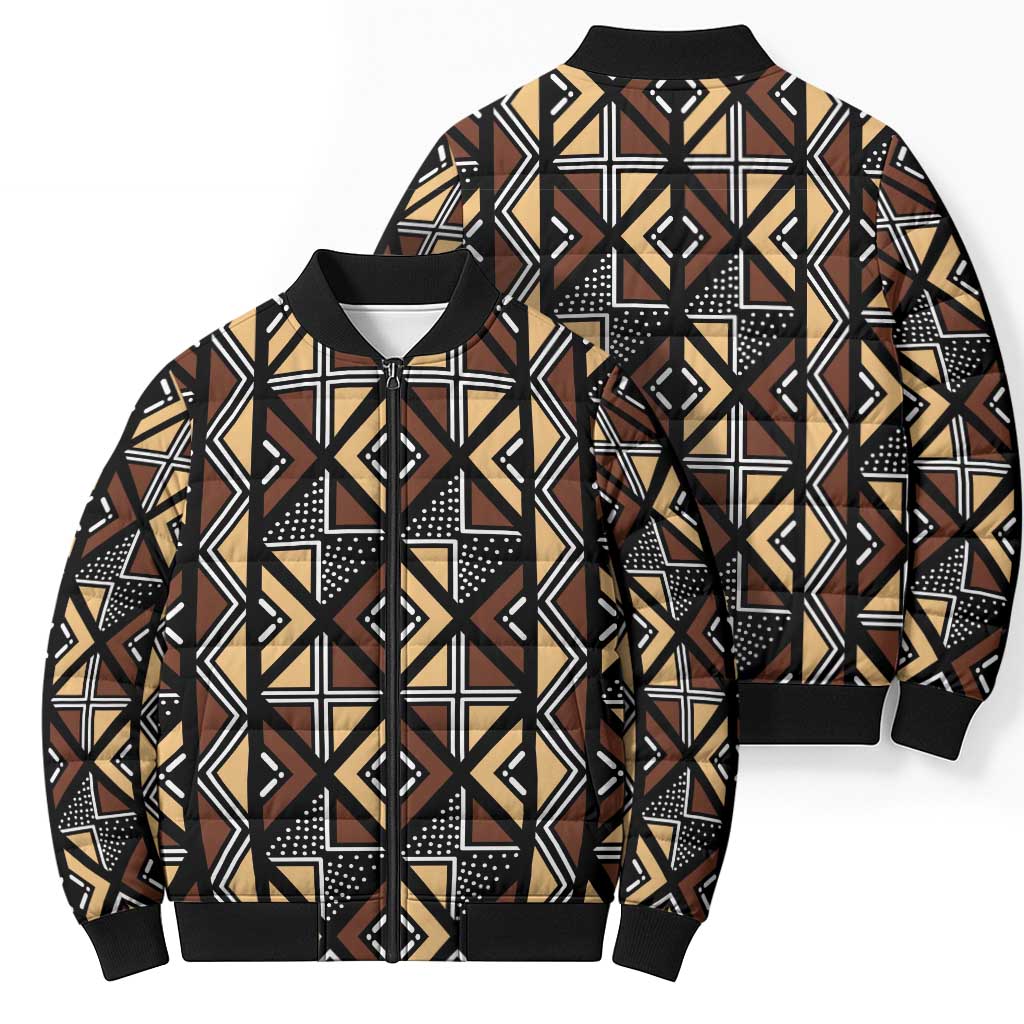 Mali Mud Cloth Legacy Pattern Bomber Puffer Jacket Ethnic Geometry Style - Wonder Print Shop