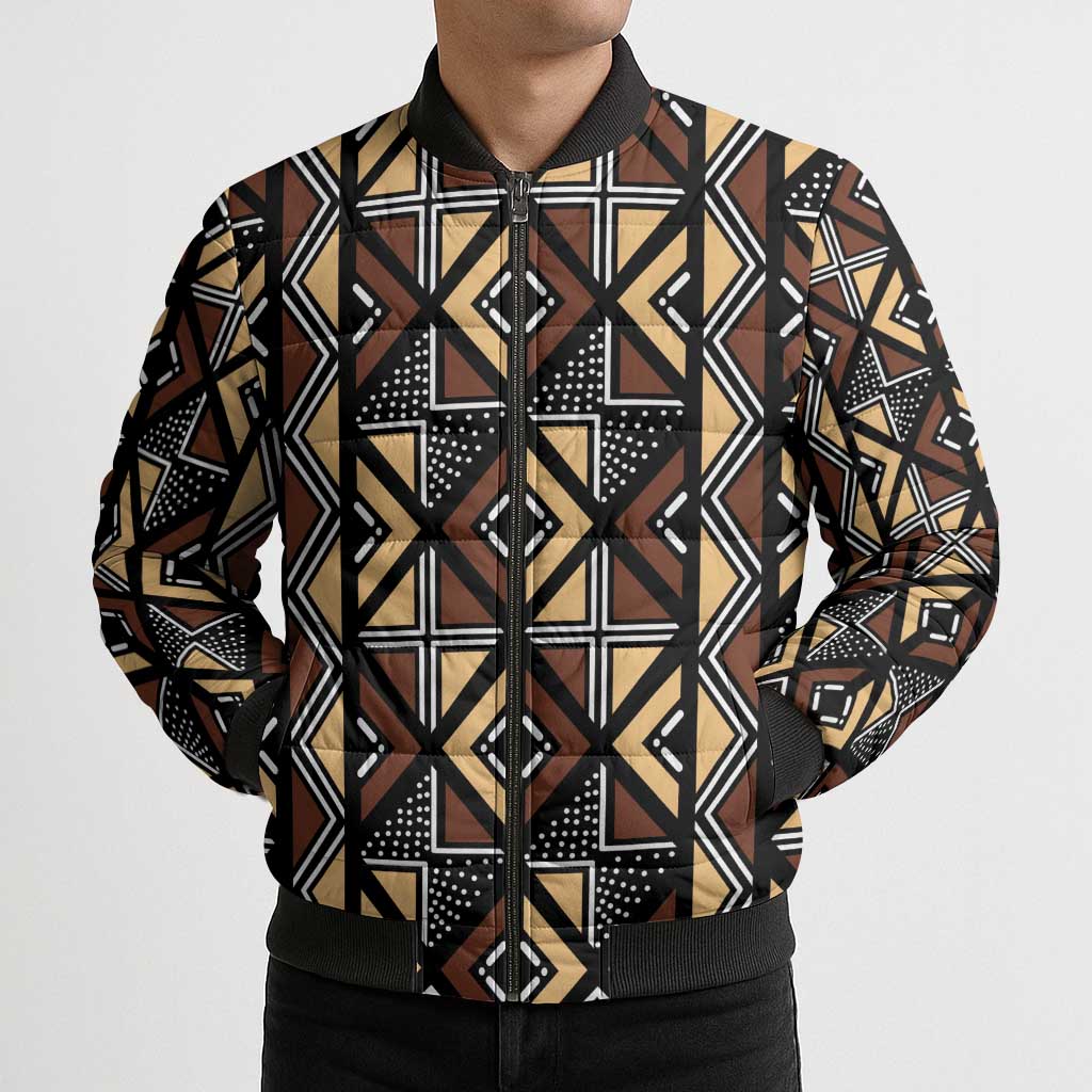 Mali Mud Cloth Legacy Pattern Bomber Puffer Jacket Ethnic Geometry Style - Wonder Print Shop