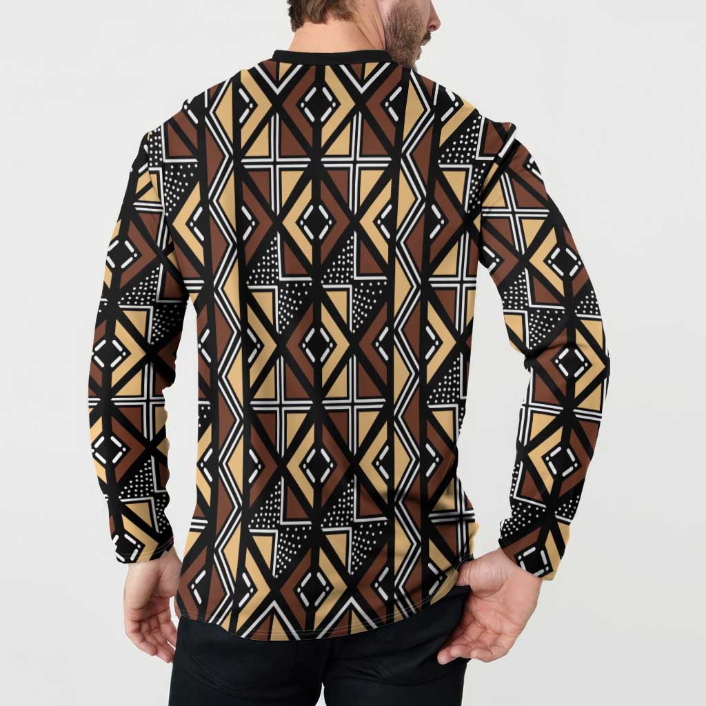 Mali Mud Cloth Legacy Pattern Button Sweatshirt Ethnic Geometry Style - Wonder Print Shop