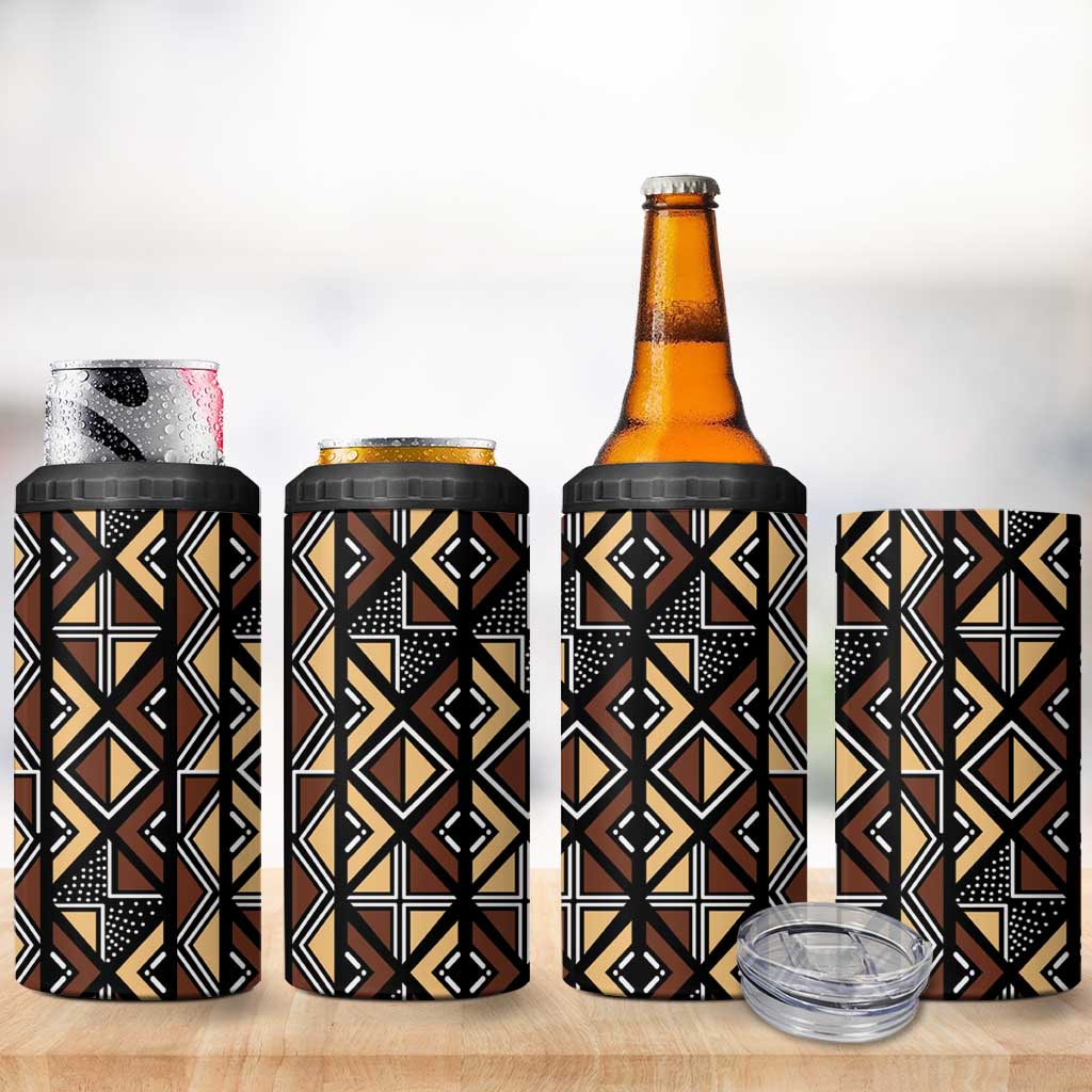Mali Mud Cloth Legacy Pattern 4 in 1 Can Cooler Tumbler Ethnic Geometry Style - Wonder Print Shop