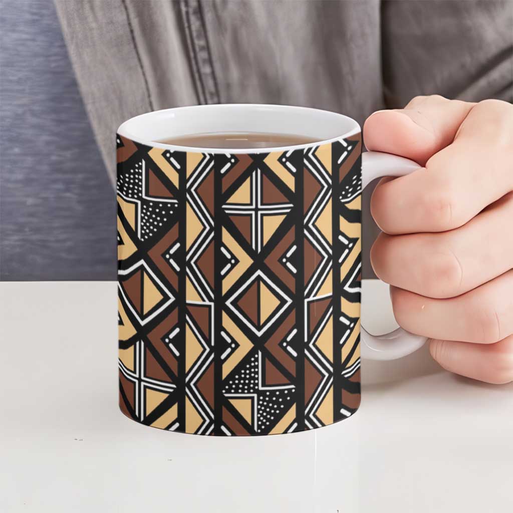 Mali Mud Cloth Legacy Pattern Ceramic Mug Ethnic Geometry Style - Wonder Print Shop