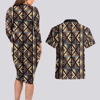 Mali Mud Cloth Legacy Pattern Couples Matching Long Sleeve Bodycon Dress and Hawaiian Shirt Ethnic Geometry Style - Wonder Print Shop