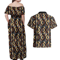Mali Mud Cloth Legacy Pattern Couples Matching Off Shoulder Maxi Dress and Hawaiian Shirt Ethnic Geometry Style - Wonder Print Shop