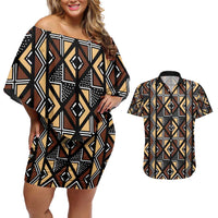 Mali Mud Cloth Legacy Pattern Couples Matching Off Shoulder Short Dress and Hawaiian Shirt Ethnic Geometry Style - Wonder Print Shop