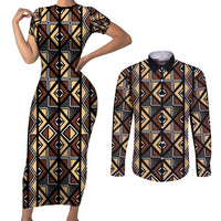 Mali Mud Cloth Legacy Pattern Couples Matching Short Sleeve Bodycon Dress and Long Sleeve Button Shirt Ethnic Geometry Style - Wonder Print Shop